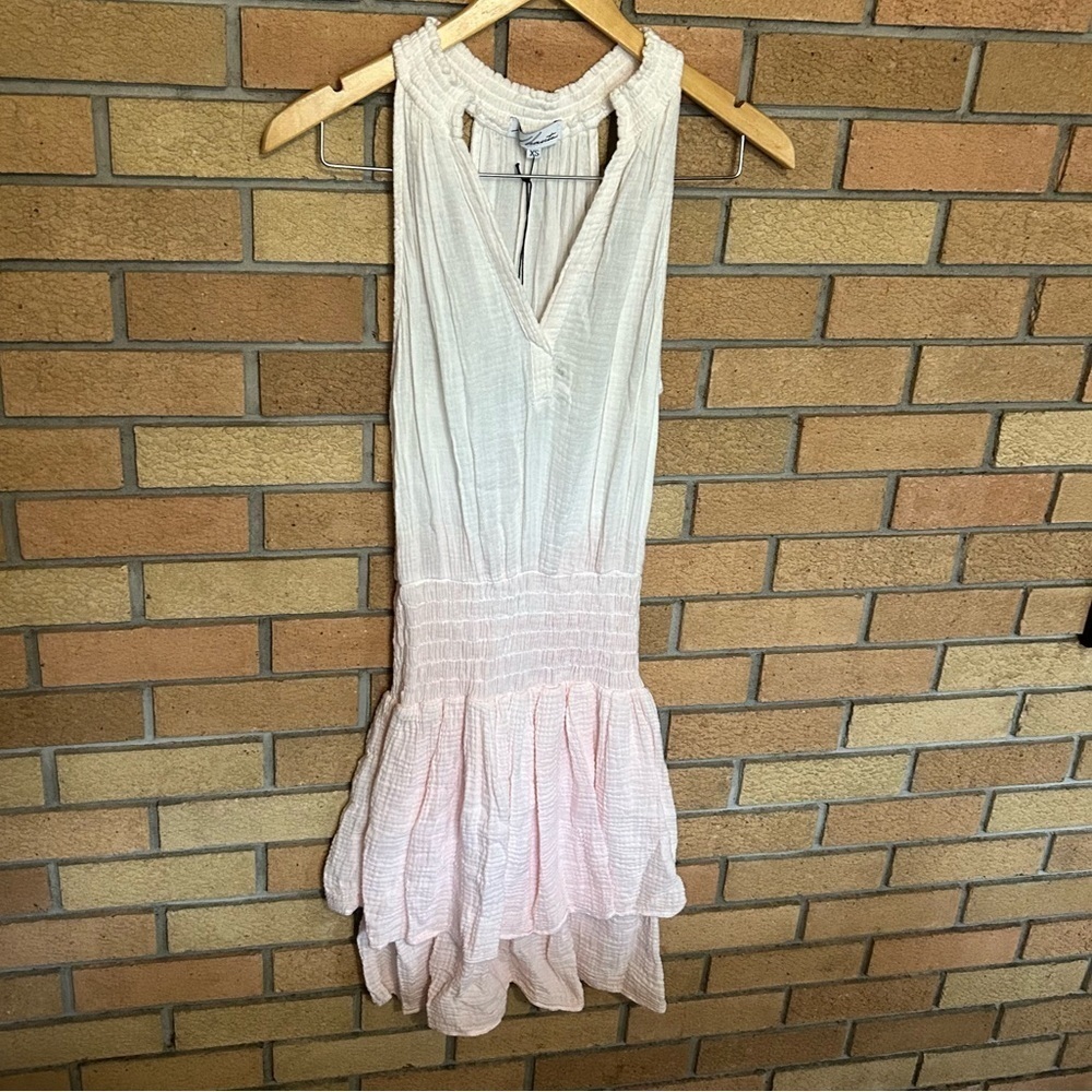 NWT Red Haute White Smocked Gauze Prim Tie Dye Midi Dress Size XS
